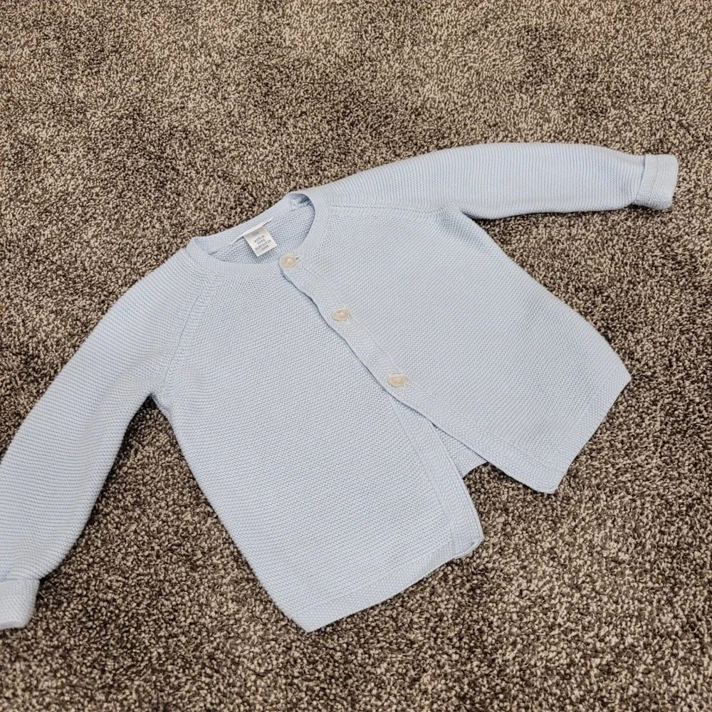 Ralph Lauren Baby Boy Light Blue Cotton Knit Cardigan Sweater Bear Buttons 12M